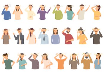 Fainting icons set cartoon vector. Person accident. People sleep. Fainting icons set cartoon vector. Person accident