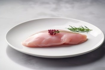 Fresh raw chicken fillet on plate. Top protein. Generate Ai. Fresh raw chicken fillet on plate. Generate Ai