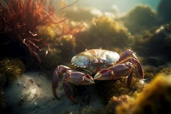 Crab underwater ocean. Natural food. Generate Ai. Crab underwater ocean. Generate Ai