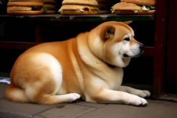 Fatty dog pet house. Big weight. Generate Ai. Fatty dog pet house. Generate Ai