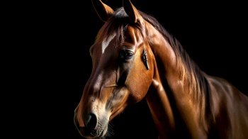 horse portrait on black background Generative AI