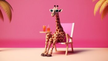 giraffe with sunglasses on the beach generative AI