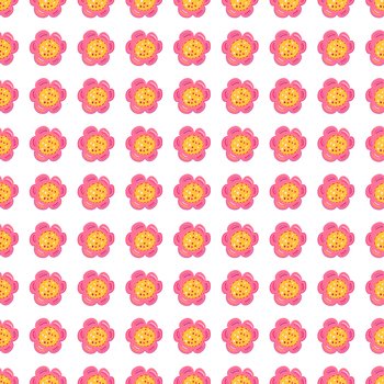 Seamless pattern with doodle flowers. Naive art. Design for fabric, textile print, wrapping paper, cover, poster. Vector illustration. Seamless pattern with doodle flowers.