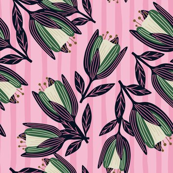 Cute tulip flower seamless pattern. Wildflower botanical design. Decorative floral ornament wallpaper. For fabric design, textile print, wrapping. Retro vector illustration. Cute tulip flower seamless pattern. Wildflower botanical design. Decorative floral ornament wallpaper.