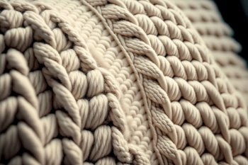 Creamy Beige Crochet Chunky Knit, Macro Textile Close Up. Generative AI. Creamy Beige Crochet Chunky Knit, Macro Close Up. Generative AI