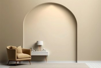 Creamy Beige Minimal Interior Clean Wall Room Mock Up. Generative AI. Creamy Beige Minimal Interior Clean Wall. Generative AI
