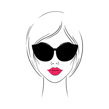 Portrait of a young woman in black glasses. Hand drawn illustration.