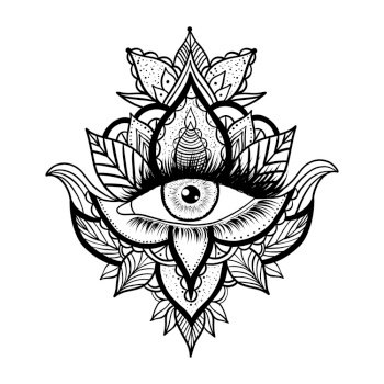 All seeing eye in doodle style on white background.Mystical eye.