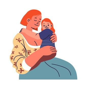 Mother spending time with daughter, isolated woman cuddling kid holding on hands. Mom and toddler hugging parent caring for child. Happy family relationship. Vector in flat style illustration. Daughter cuddling mother, bonding mom and kid