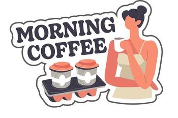 Female character drinking coffee in morning, isolated woman with cup of aromatic beverage enjoying start of day. Cafe or restaurant to go advertisement, promotional banner. Vector in flat style. Morning coffee, woman drinking fresh beverage