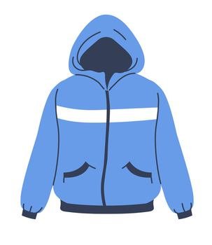 Outdoors windproof jacket with pockets and long sleeves, hood. Isolated clothes for autumn or spring colds, seasonal clothing for men and women. Trekking apparel outfits. Vector in flat style. Autumn clothes, windproof jacket for outdoors