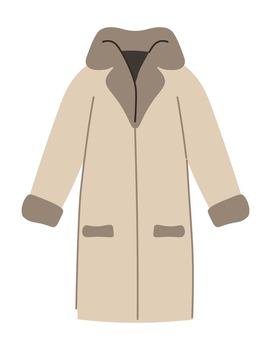 Winter fur coat for cold season, isolated clothes with long sleeves, pockets and hood protecting from frost and wind. Stylish and fashionable apparel or outerwear pieces. Vector in flat style. Fur coat for winter for women, clothes vector