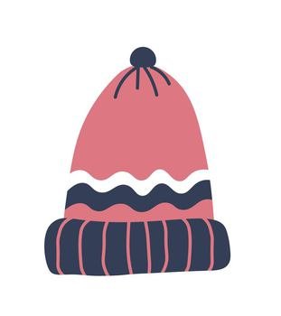 Wooly or knitted hat for winter season and cold. Isolated cap with geometric print. Stylish and fashionable clothes for men and women. Unisex model of headwear for frost. Vector in flat style. Warm winter hat, knitwear clothes apparel vector