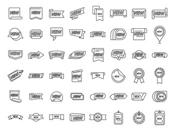 New price icons set outline vector. Sale discount. New deal. New price icons set outline vector. Sale discount