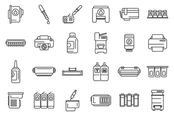Cartridge filling icons set outline vector. Computer copier. Device digital. Cartridge filling icons set outline vector. Computer copier