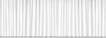 White curtains for window, theater or cinema stage. Theatre scene, studio or room background with closed silk curtains with shine, vector realistic illustration. White curtains for window, theater or cinema stage