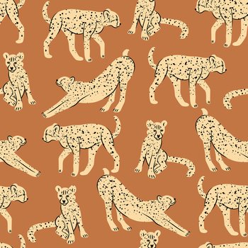 Vector seamless pattern with cheetahs in the African savanna
