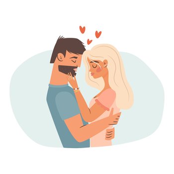 Couple hugging in love. Valentine’s day card concept. Vector Illustration