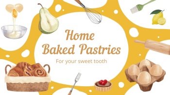 Blog banner template with pastry day concept, watercolor style
