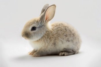 Front view of cute baby rabbits on white background , Little cute rabbits sitting with Lovely action on white, Generative Ai