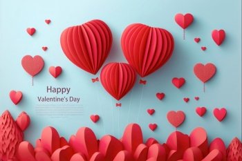Paper art , Happy valentine’s day background of red balloons love icon , Generative Ai 