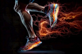 Sport Runner , Side profile view of sporty energetic serious healthy dynamic , Side view of a jogger legs with the power in the veins isolated , Generate AI