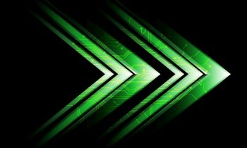 Abstract green circuit arrow direction geometric on black with blank space design modern technology futuristic background vector