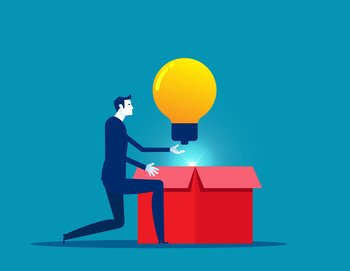Business  vector illustration of finding and idea, Open box