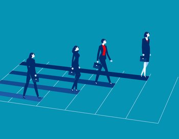 Business people walking on the graph. Business cartoon vector illustration concept