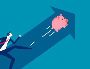 Kick the piggy bank to grow. Business saving vector illustration