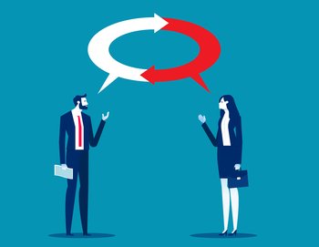 Listen person feedback to improve work quality. Business communication vector illustration