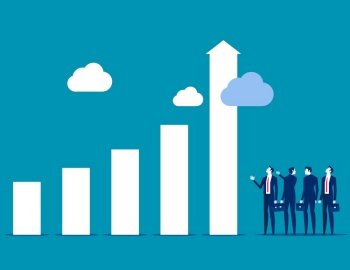 Business team looking at high rising up graph arrow. Business Grow profit vector illustration