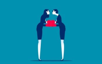 Two women in a boxing match. Business fighting vector illustration concept