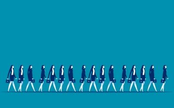 Business people walking together in the same direction. Vector illustration full length character of business