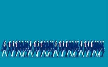 Business people walking together in the same direction. Vector illustration full length character of business