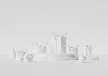 White gift box with podium, 3D illustration