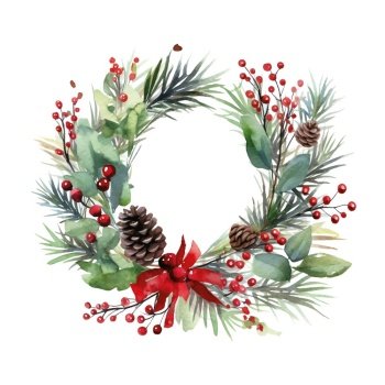 Retro christmas wreath watercolor, great design for any purposes. Watercolor illustration. Invitation card design. Invitation banner design. Vector illustration frame.