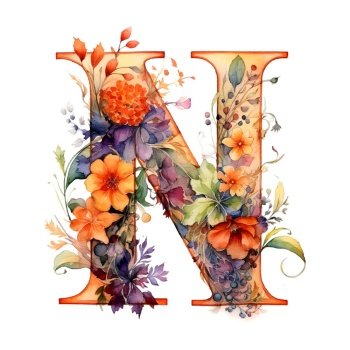 Modern monogram N watercolor, great design for any purposes. alphabet