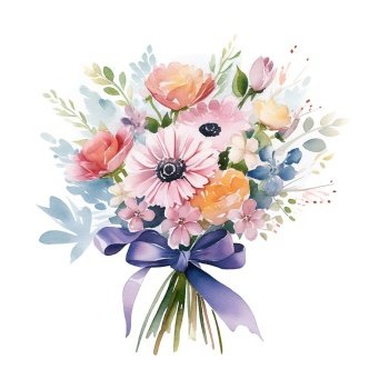 Pink bouquet for teacher watercolor on white background. Watercolor school illustration.