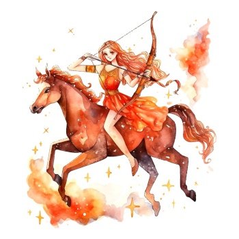 Vintage Sagittarius zodiac sign watercolor, great design for any purposes.