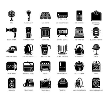 Set of Home Appliances  thin line icons for any web and app project.