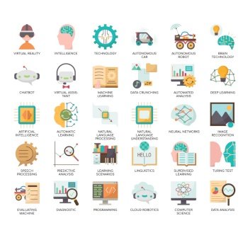 Set of Artificial Intelligence thin line icons for any web and app project.