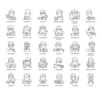 Set of Occupation 4 man thin line icons for any web and app project.