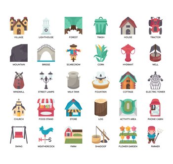 Set of Village thin line icons for any web and app project.