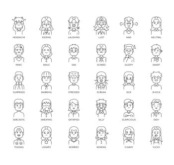 Set of Emotion 2 thin line icons for any web and app project.