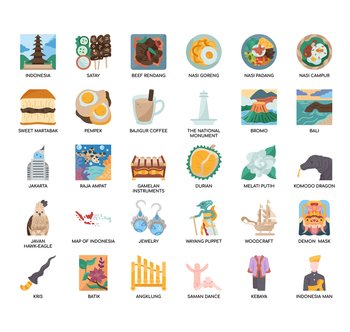 Set of Indonesia thin line icons for any web and app project.