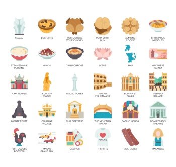 Set of Macau thin line icons for any web and app project.