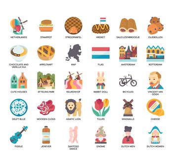 Set of Netherlands thin line icons for any web and app project.