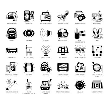 Set of Radio Repair Service thin line icons for any web and app project.