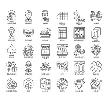 Set of Casino thin line icons for any web and app project.